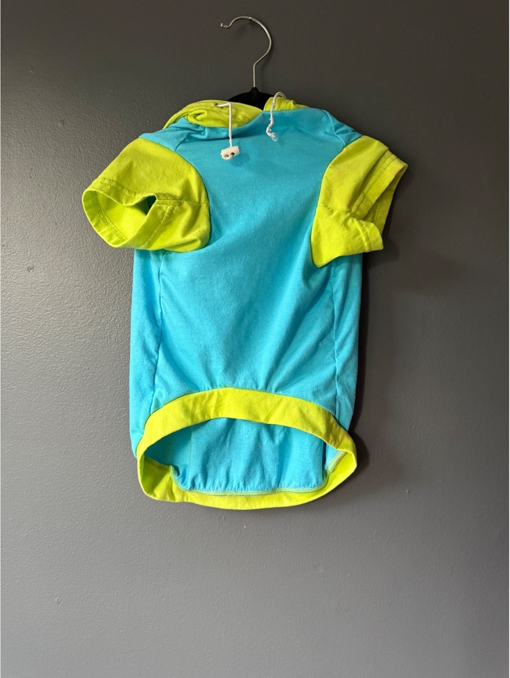 Medium-Large Blue and Lime Green Dog Hoodie with Bone Design